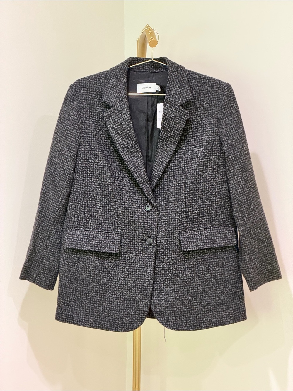 Coach Women's Oversized Charcoal Houndstooth Blazer